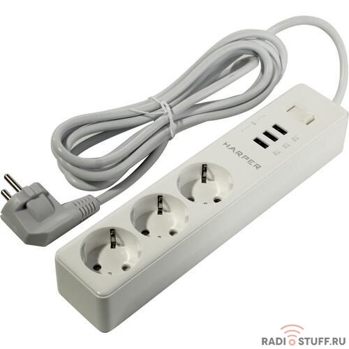 Harper Сетевой фильтр с USB зарядкой UCH-325 White (3 роз.,3м., 3xUSB., (3680W)16А) {H00003008}