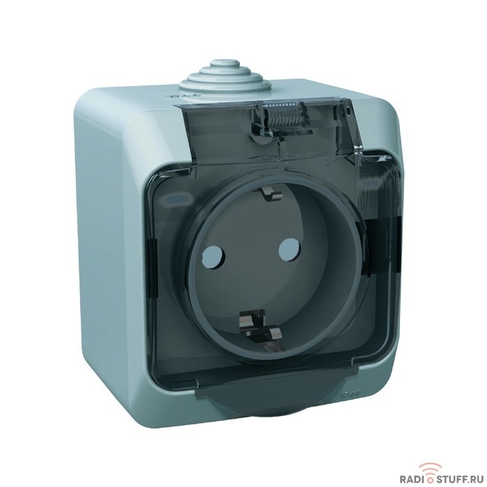 Systeme electric PA16-044C ЭТЮД IP44 O/У РОЗЕТКА с заземлением со шторками 16А 250B, СЕРЫЙ, Россия             